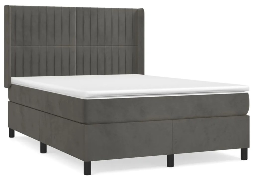 Giroletto a molle con materasso grigio scuro 140x190 cm velluto