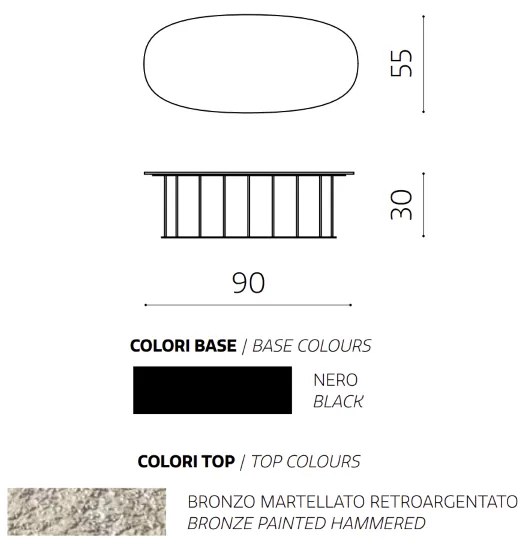 Tavolino D90 cm con base in metallo Nero e piano in vetro martellato Bronzo MUTE
