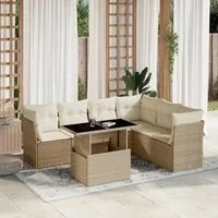 Set Divani da Giardino 7 pz con Cuscini Beige in Polyrattan 3266608