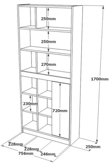 Libreria A Parete Salvaspazio 75x25x170H Rovere E Bianco Luvio