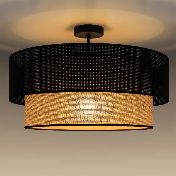 Lampadario a plafone BORHO 1xE27/60W/230V Ø 50 cm nero/iuta