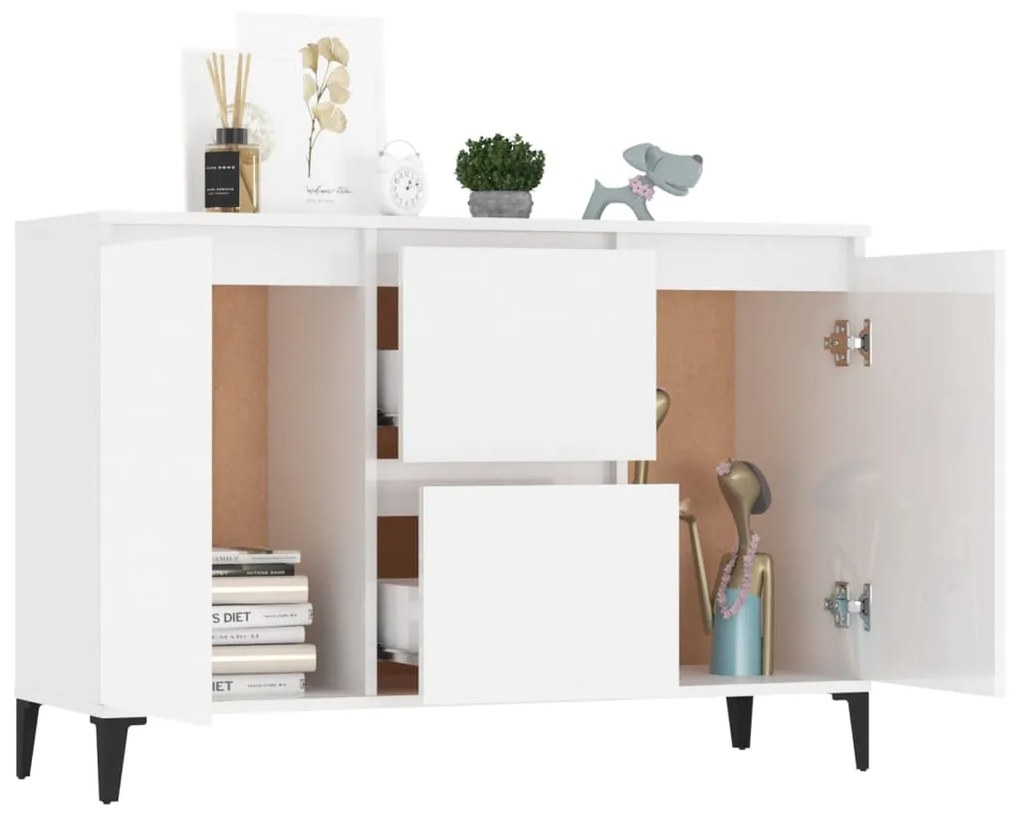 Credenza Bianco Lucido 104x35x70 cm in Legno Multistrato