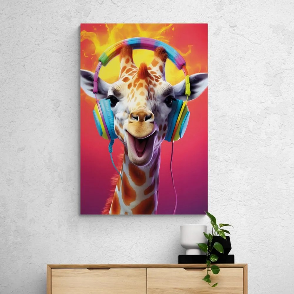 Quadro su tela – Giraffa con cuffie
