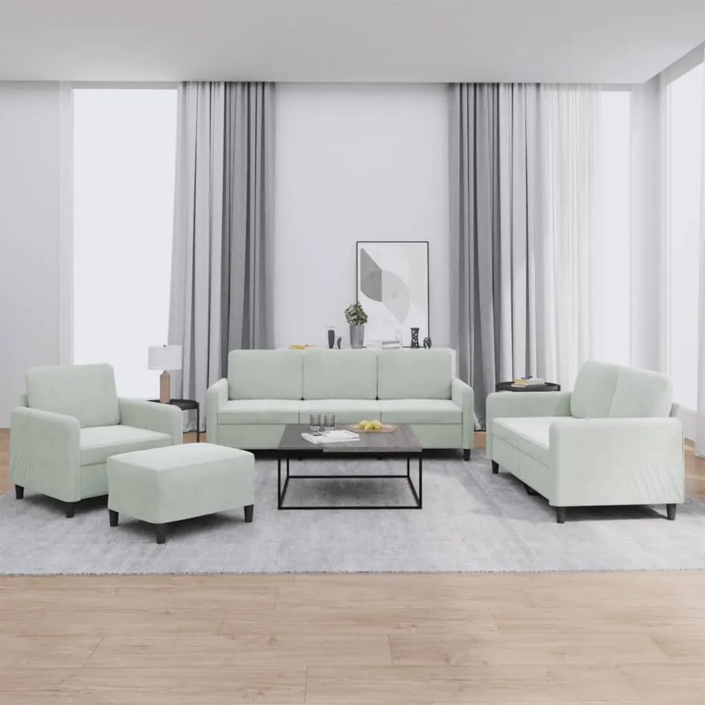 Set Di Divani 4 Pz Grigio Chiaro İn Velluto /