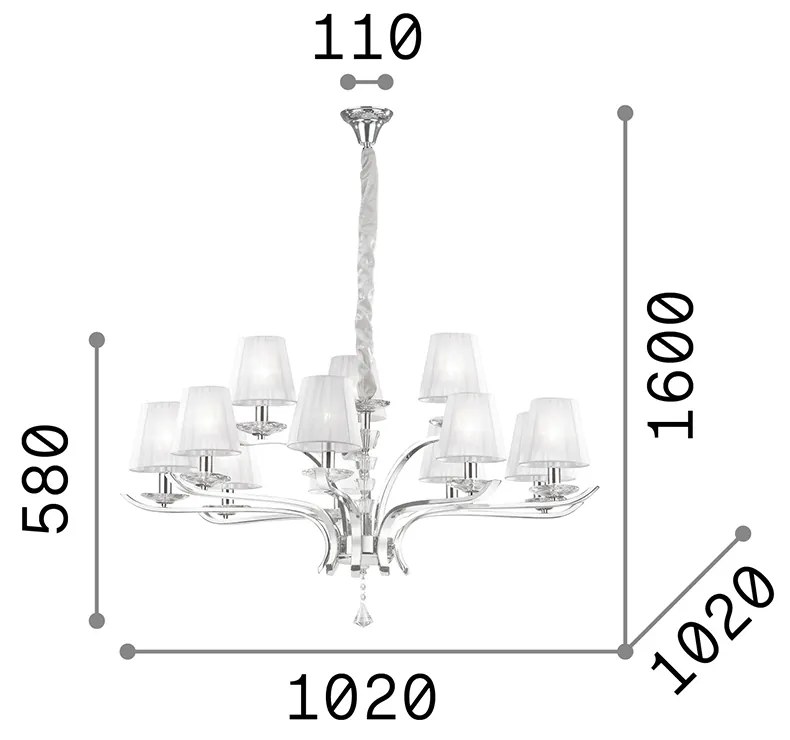 Lampadario Classico Pegaso Metallo Bianco 12 Luci E14