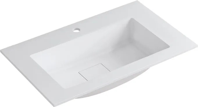 Lavabo a incasso rettangolare vasca centrale L 80.5 x H 15 x P 46 cm in resina bianco opaco