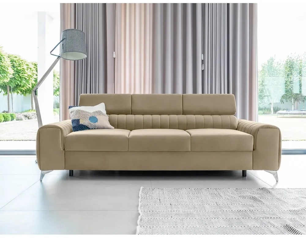 Divano marrone chiaro allungabile e rivestimento in velluto 261 cm Laurence – ELTAP