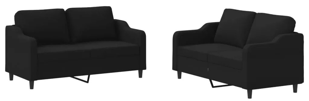 Set di divani 2 pz con cuscini nero in tessuto