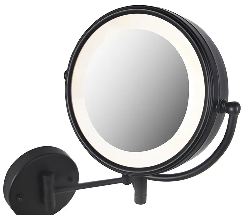 Specchio da parete di design nero con LED regolabile IP44 con tirante - Vicino
