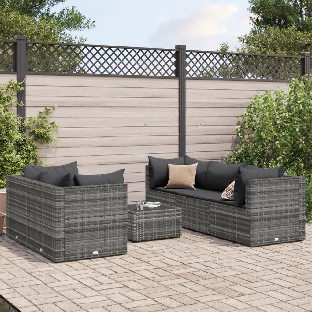 Set divani da giardino 6 pz con cuscini in polyrattan grigio