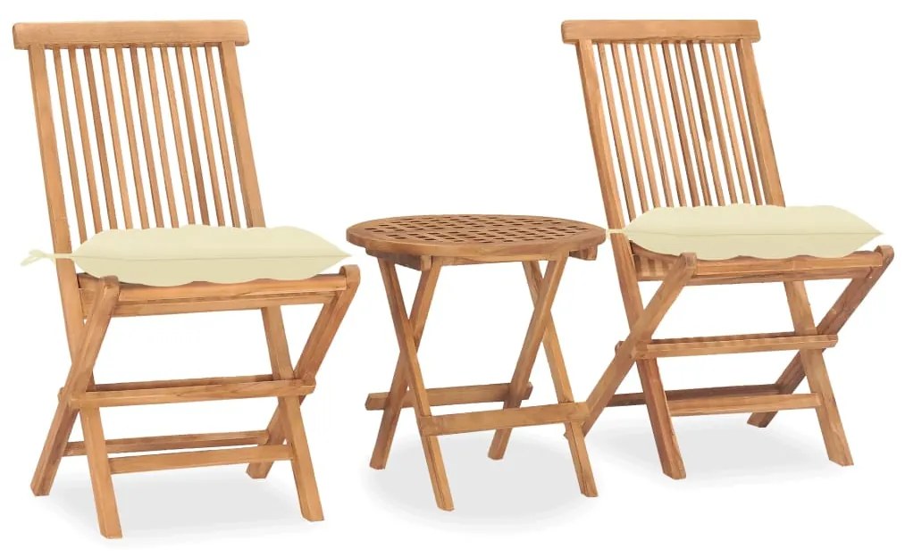Set Da Pranzo Giardino Pieghevole 3 Pz Cuscino Massello Di Teak /