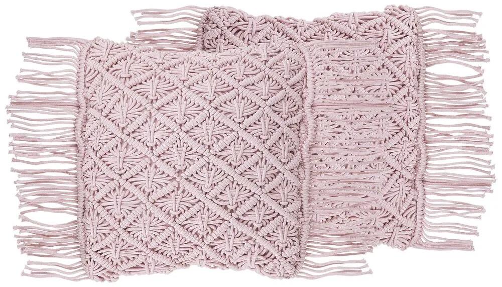 Set di 2 cuscini cotone macramè rosa 40 x 40 cm YANIKLAR Beliani