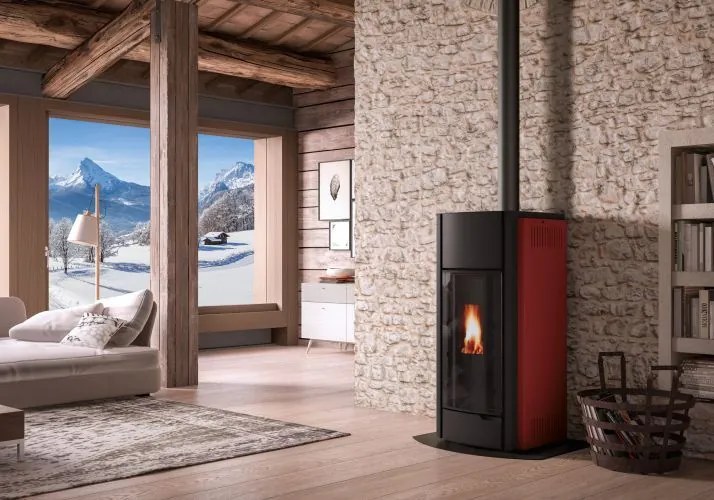 Palazzetti Julie 9 US Stufa ermetica A Pellet ecofire ad aria Con Rivestimento in metallo Rosso