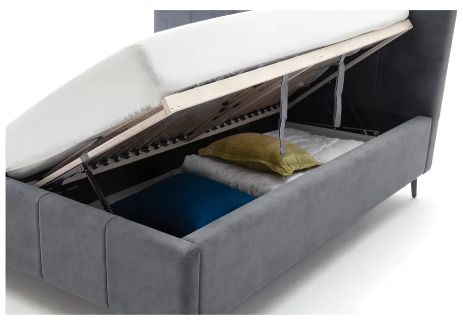 Letto matrimoniale imbottito color antracite con contenitore con rete inclusa 160x200 cm Lizzano – Meise Möbel