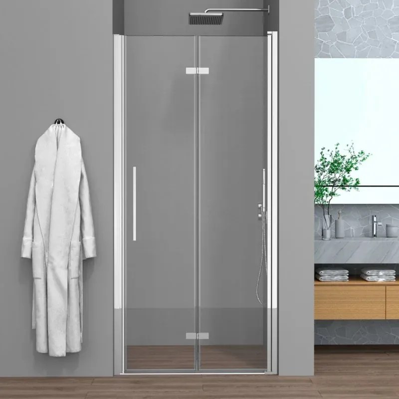 Porta doccia a soffietto per nicchia 75 cm in vetro temperato trasparente con profili cromo Neos