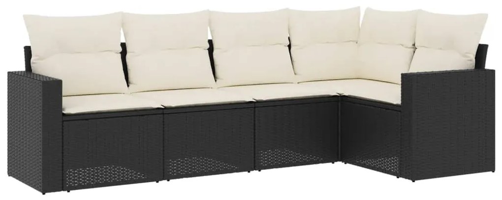 Set Divani da Giardino 5 pz con Cuscini in Polyrattan Nero