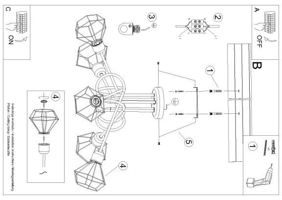 Sollux SL.1110 - Lampadario a stelo ARTEMIS 5xE14/40W/230V nero