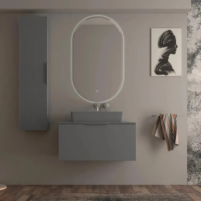 Mobile da bagno sotto lavabo BADEN HAUS Modula grigio laccato opaco L 90 x H 43 x P 44 cm 2 cassetti, lavabo non incluso