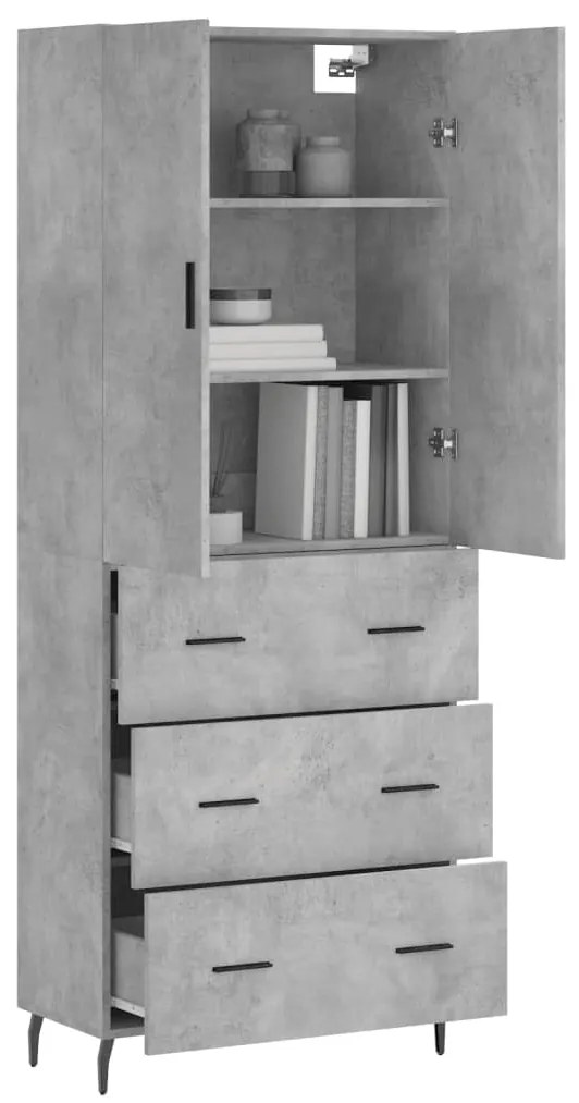 Credenza grigio cemento 69,5x34x180 cm in legno multistrato