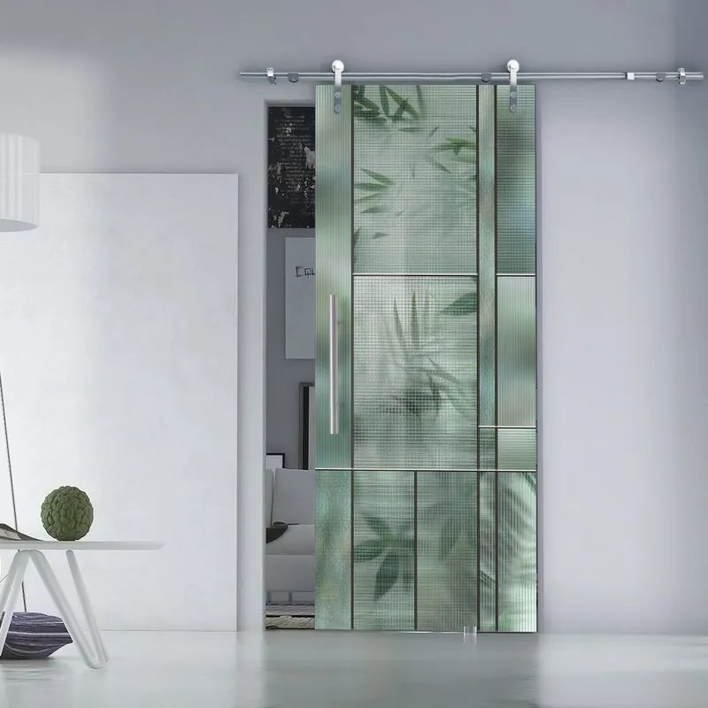 Porta scorrevole destra Heaven in alluminio bianco e verde, L 88 x H 215 cm, con binario Lux