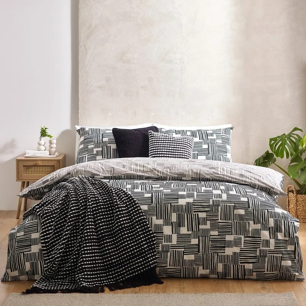 Set copripiumino e federa nero e grigio per letto matrimoniale 200x200 cm Blocks – Catherine Lansfield