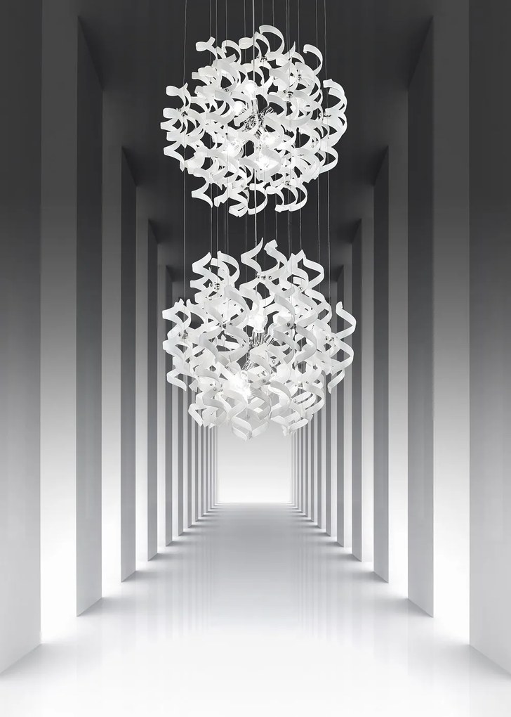 Sospensione  doppia 12 luci  - cromo -   206.176 Collezione  Astro - Metal Lux Bianco