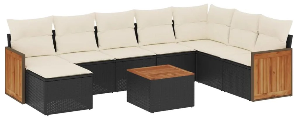 Set Divani da Giardino 9 pz con Cuscini Nero in Polyrattan