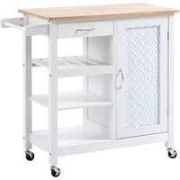 EASYCOMFORT Carrello da Cucina con 1 Cassetto, 1 Armadietto e 1 Ripiano a 3 Livelli, 92x40x84cm, Bianco