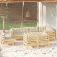 Set Divani da Giardino 8 pz con Cuscini Crema in Massello di Pino 3096514