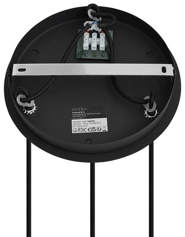 Lampadario Art Déco nero con vetro fumé rotondo 3 luci - VIDRO