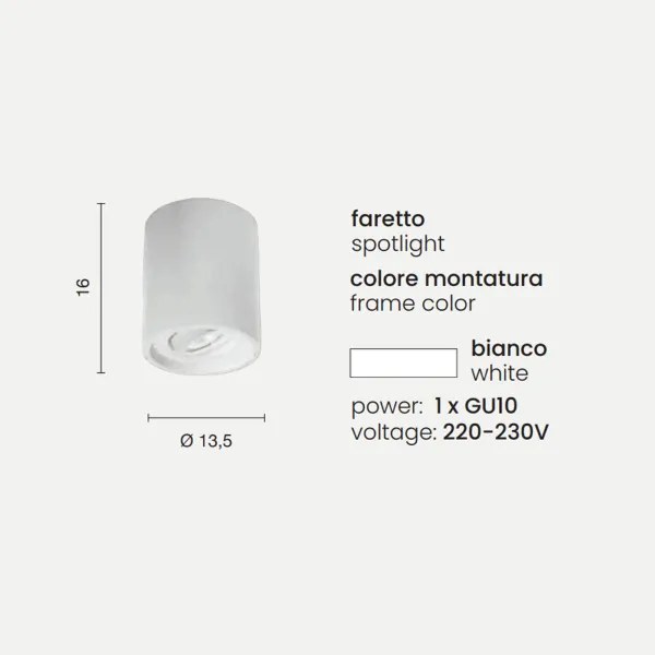 Faretto da soffitto rotonda in gesso verniciato Bianco POLKA 13x16 cm