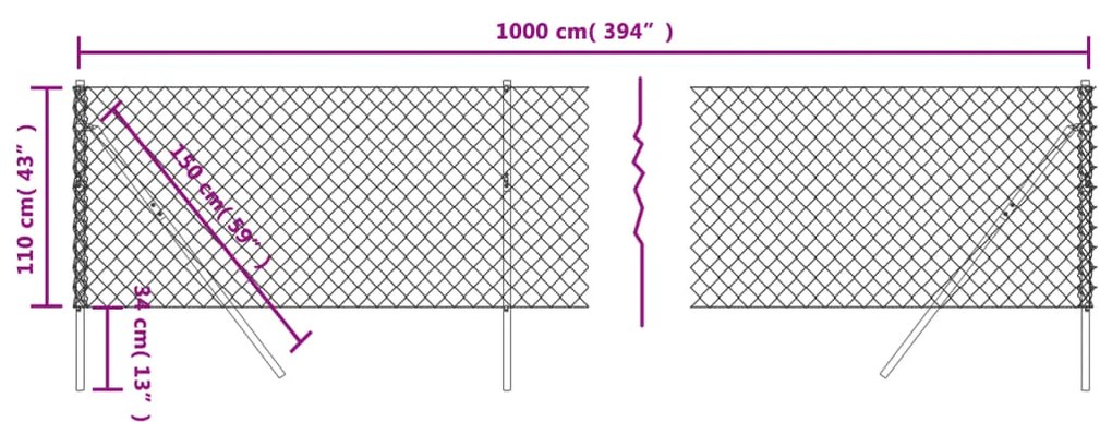 Recinzione a Rete Argento 1,1x10 m