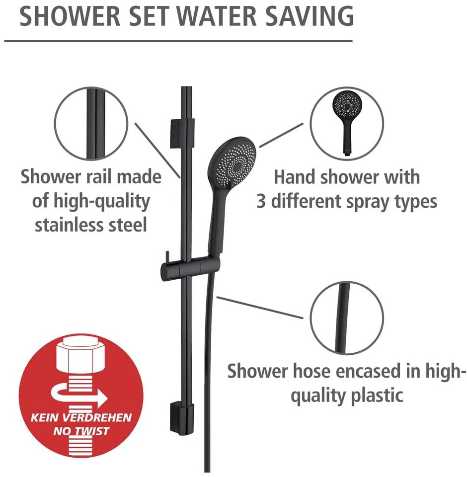 Set doccia in acciaio inox nero 70 cm Water Saving - Wenko