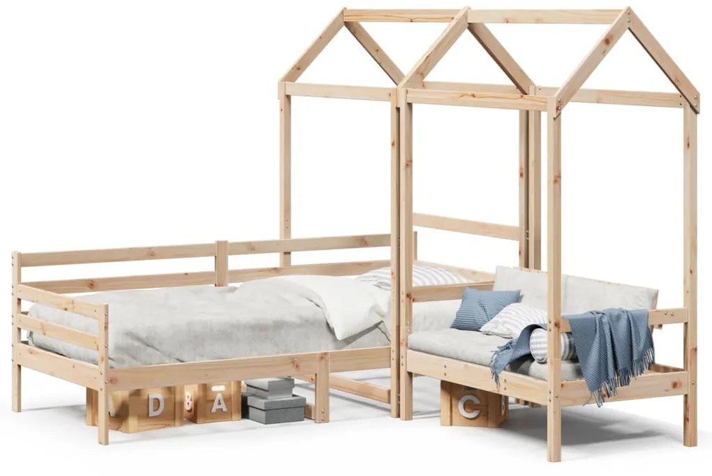 Set Dormeuse E Panca Con Tetto 90x200cm Legno Massello Di Pino /