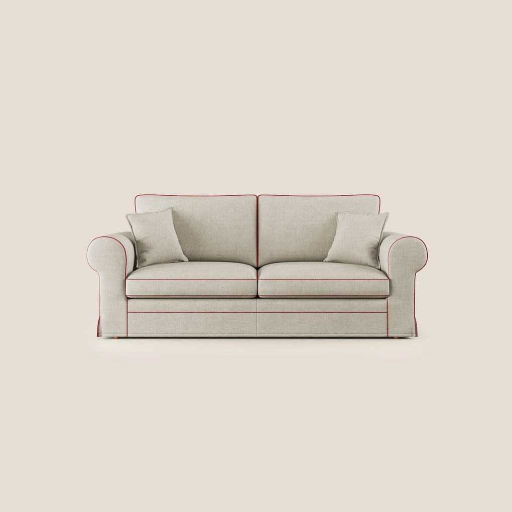 Lady divano classico bicolore in piuma d'oca realizzato con tessuto impermeabile T02 panna - rosso