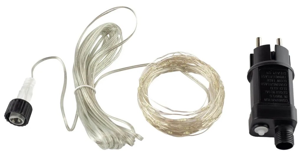 Mini LED 8 GIOCHI DI LUCE 15m Cavo ARGENTO IP44 Colore Bianco Freddo 7500 - 8500 °K