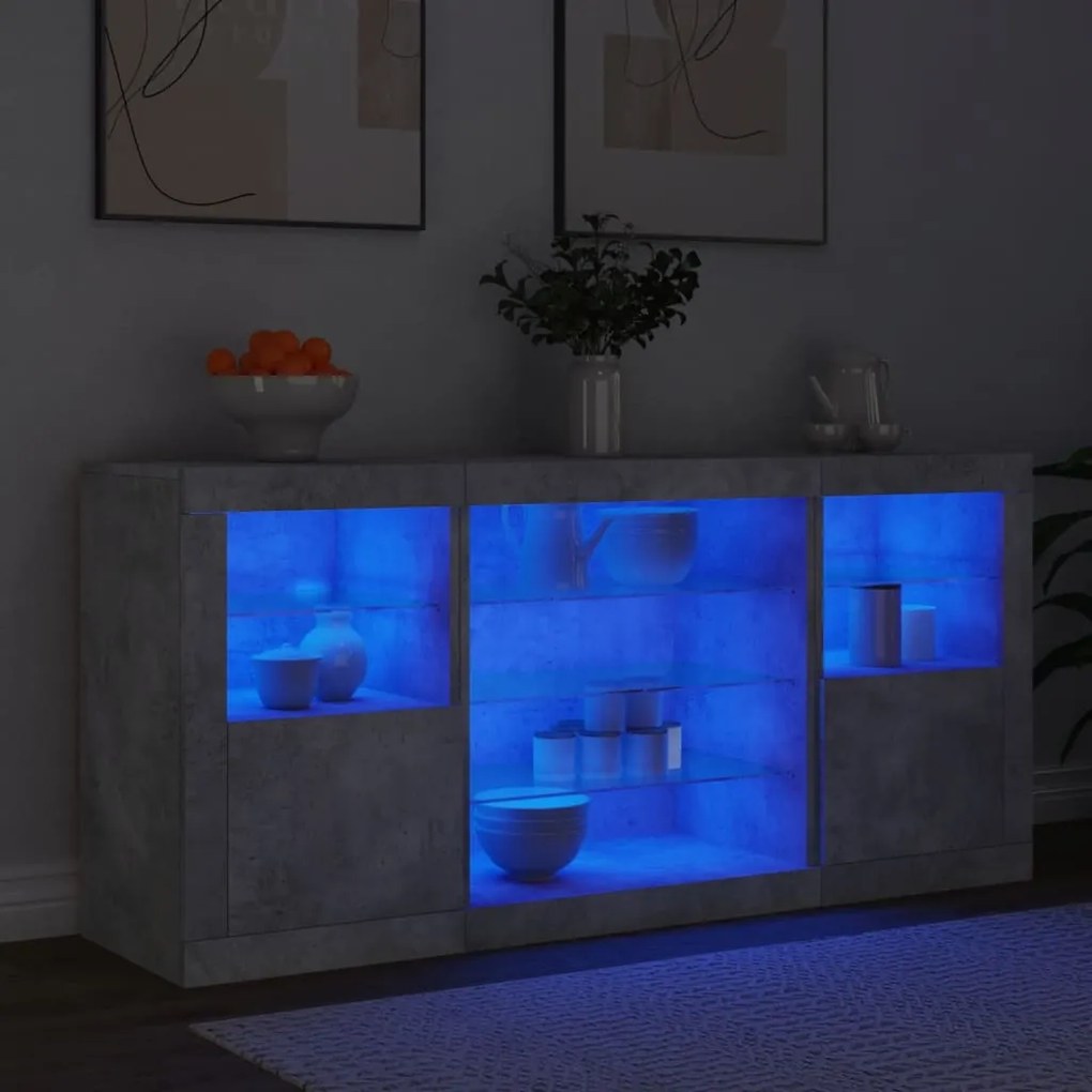 Credenza con luci led grigio cemento 142,5x37x67 cm