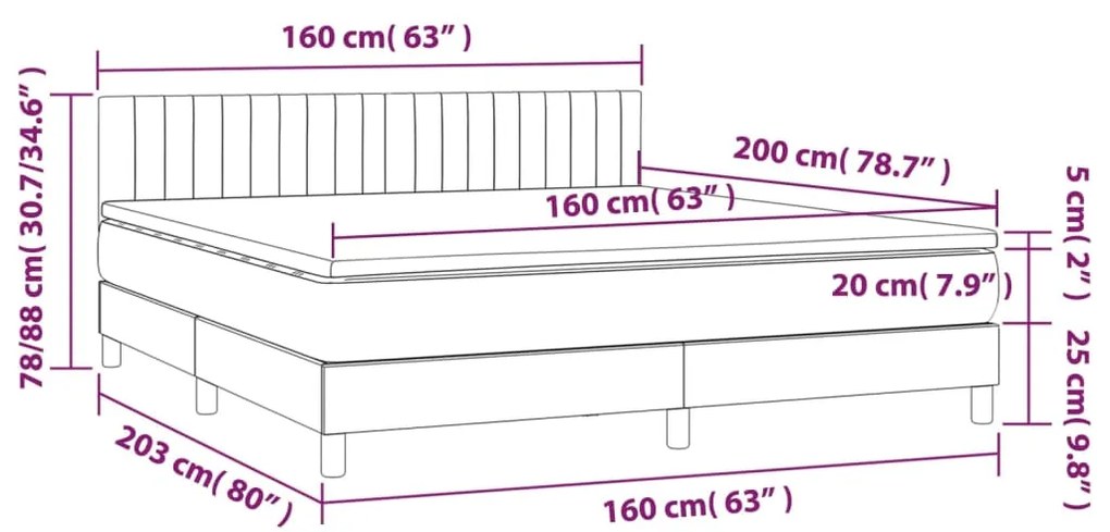 Giroletto a Molle con Materasso Grigio Scuro 160x200 cm Velluto