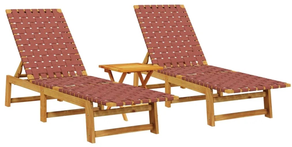 Lettini prendisole con tavolino 2pz rossi legno massello acacia