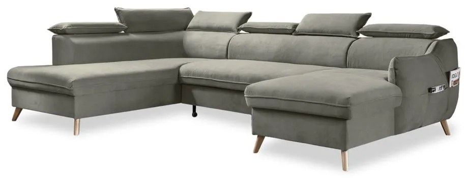 Divano letto angolare in velluto grigio chiaro a "U" (angolo sinistro) Sweet Harmony - Miuform