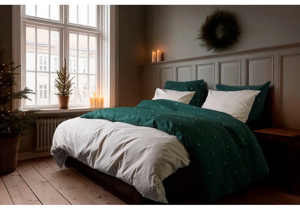 Set copripiumino e federa beige in percalle di cotone per letto singolo 140x200 cm Christmas Fable – JUNA