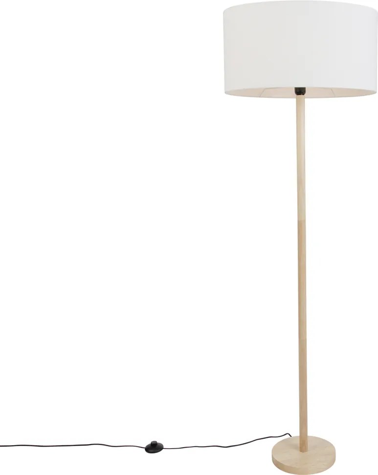 Lampada da terra in legno con paralume ovale in lino bianco 50cm - Mels