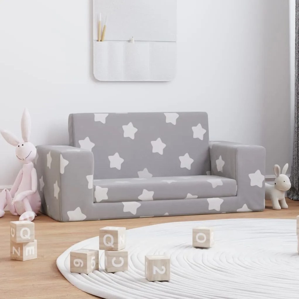 Divano Letto Bambini A 2 Posti Grigio Chiaro Con Stelle Peluche /