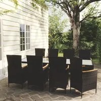 Set Mobili da Giardino 9 pz con Cuscini in Polyrattan Nero cod mxl 38571