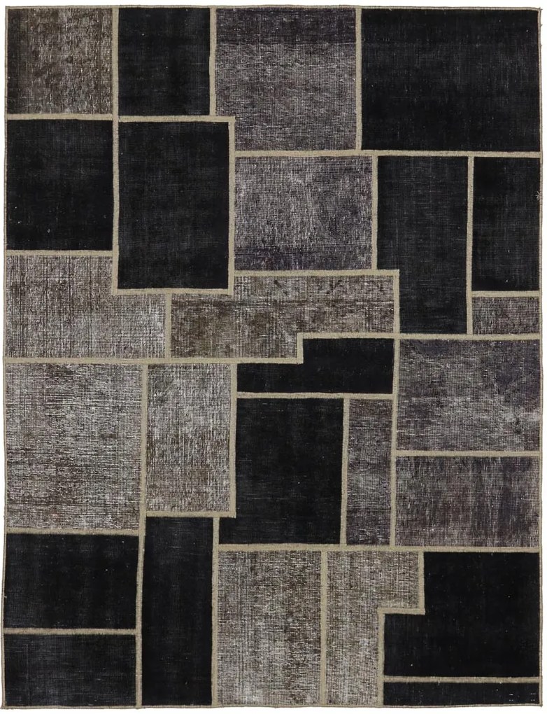 Patchwork Tappeto 160 x 210 Nero (Iran) Annodato A Mano