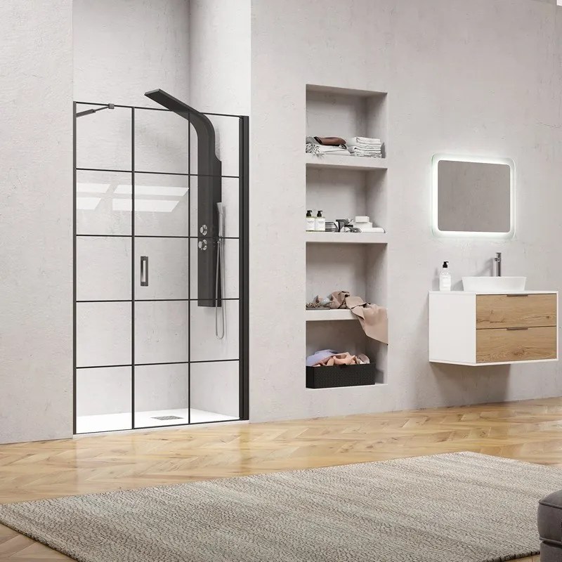 Porta doccia 91-94 cm con telaio nero opaco vetro serigrafato | KAM-P5000 - KAMALU