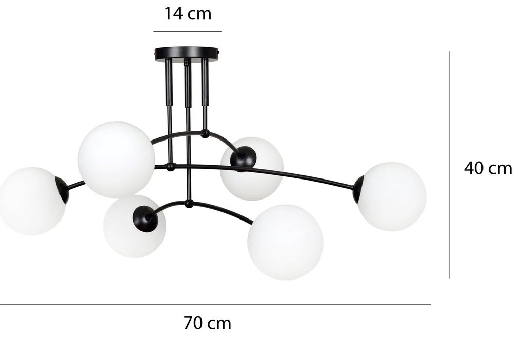 Plafoniera Moderna 6 Luci Pregos In Acciaio Bianco E Vetri A Sfera In Bianco