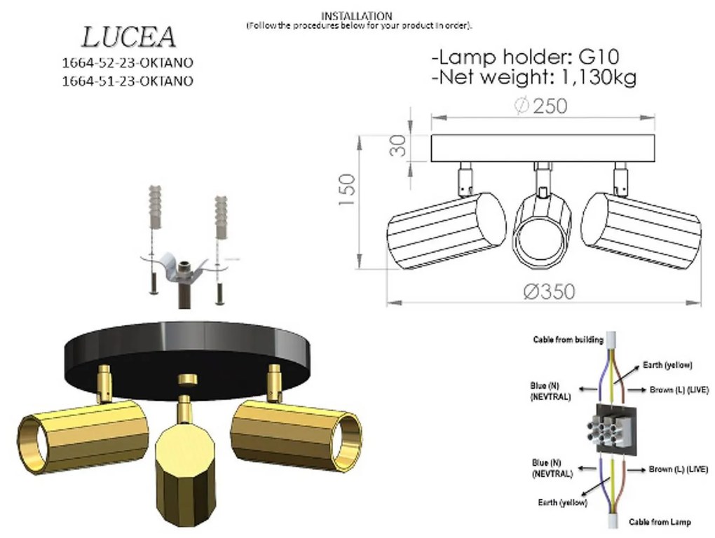Lucea Farotto da soffitto Oktano, colore cromo, Ø 35 cm, a 3 luci, metallo