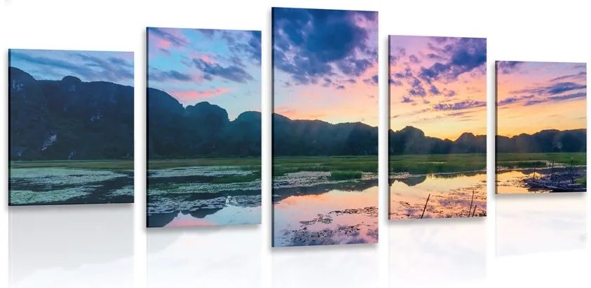 Quadri 5 pezzi – Tramonto romantico in montagna