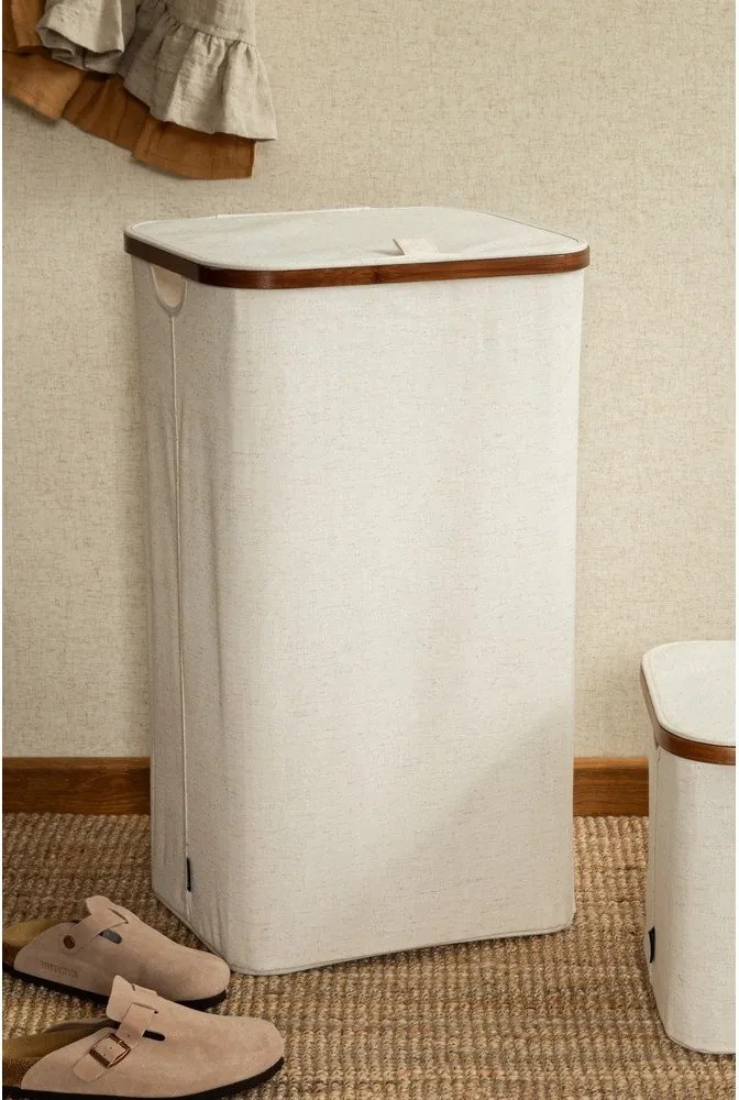 Cesta per il bucato color crema in tessuto Bamboo/Linen – Bigso